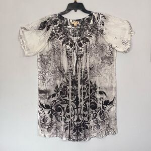 Unity World Wear Women’s Floral Sheer Blouse Swimwear Cover up Black White XL